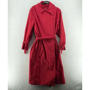 TravelSmith Trench Coat Women's Sz SP Red Long Wrap Wide Collar Adjustable Cuff